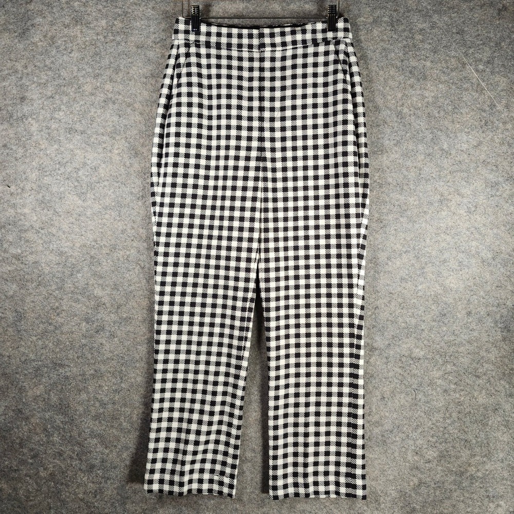Kate Spade New York Gingham Cropped Pants Women's Size 0 Black White Checkered‎
